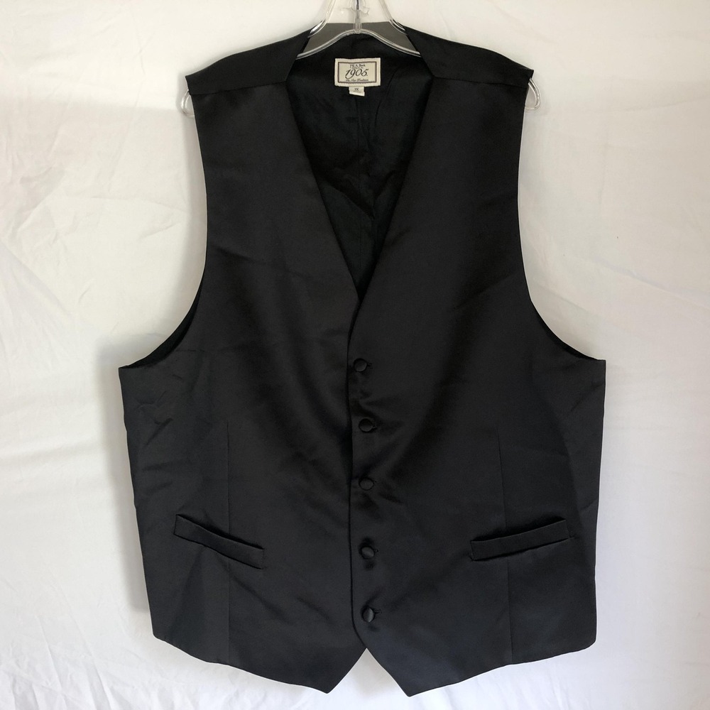 Jos A Bank 1905 Suit Vest Mens‎ 3XL Black Polyester Waistcoat Tuxedo Belted Back